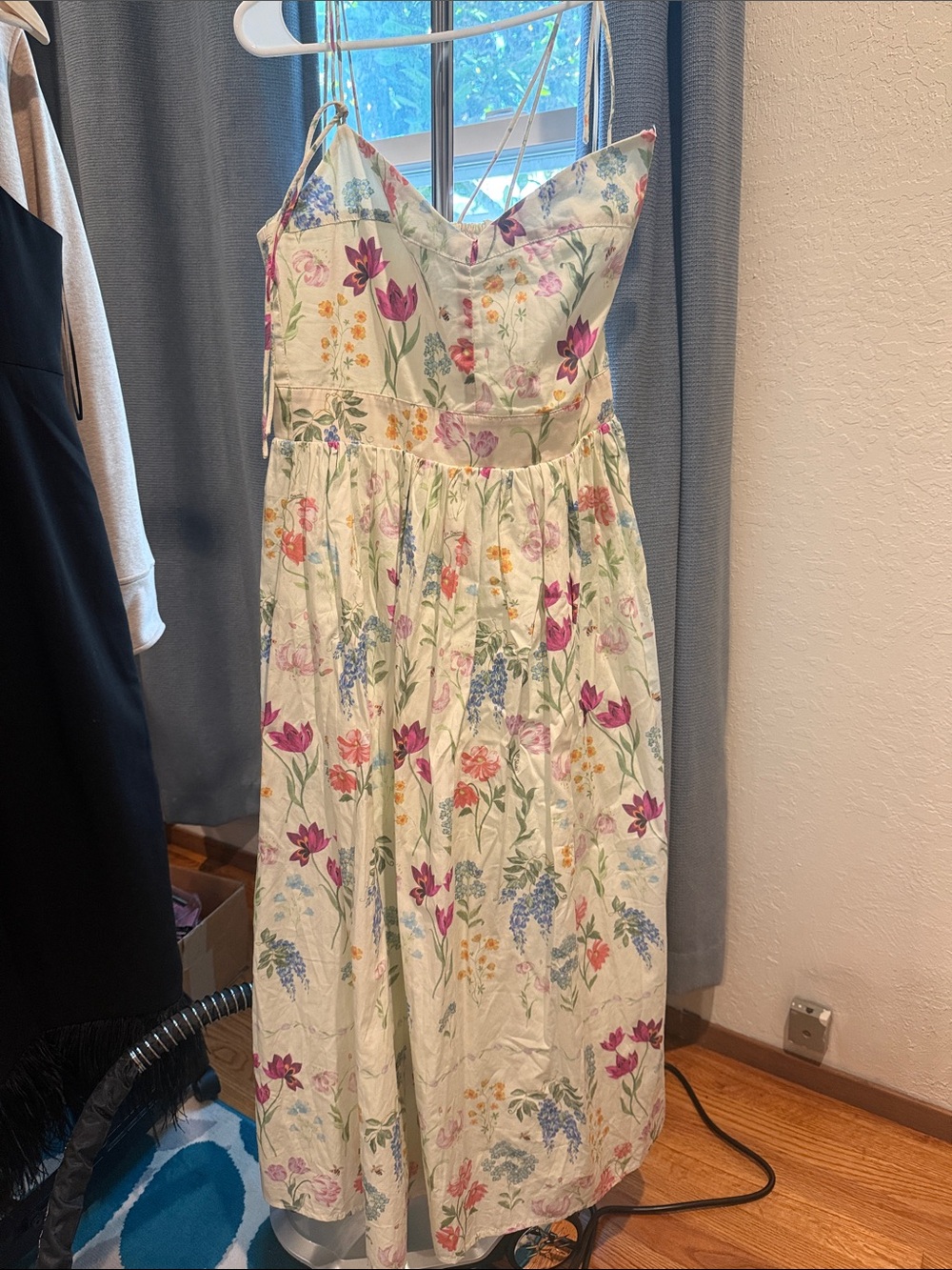 En Saison 100% Cotton Midi Dress Tie Straps Floral